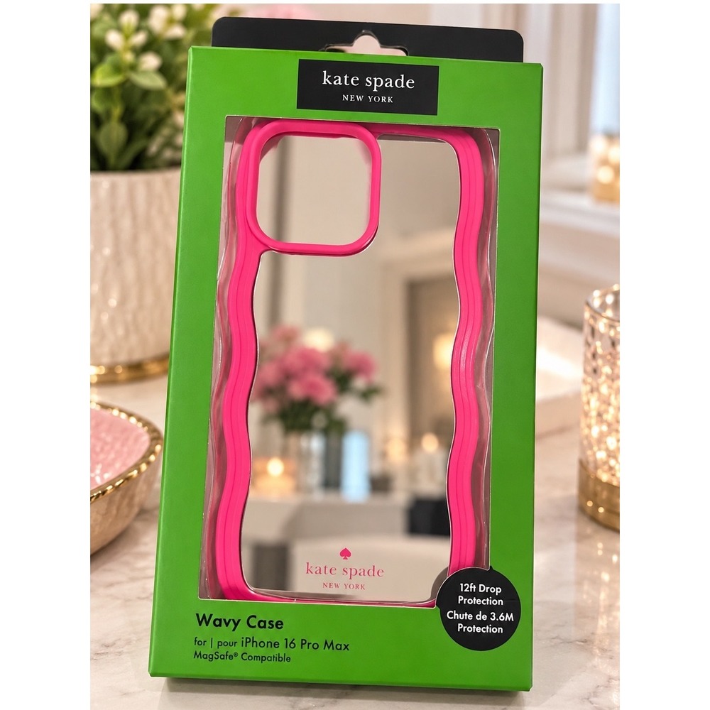 Kate Spade iPhone 16 Pro Max Wavy Case Pink Mirror MagSafe 12ft Drop Protection